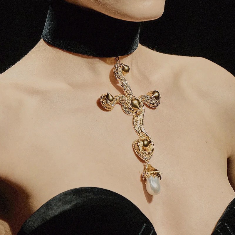 Pearl Choker Necklace Vintage - Vintage Exaggerated Baroque Pearl Cross Pendant