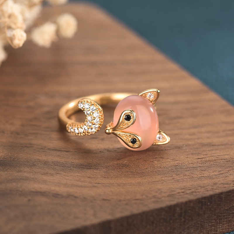Rings - Pink Natural Jade Fox Rings Real