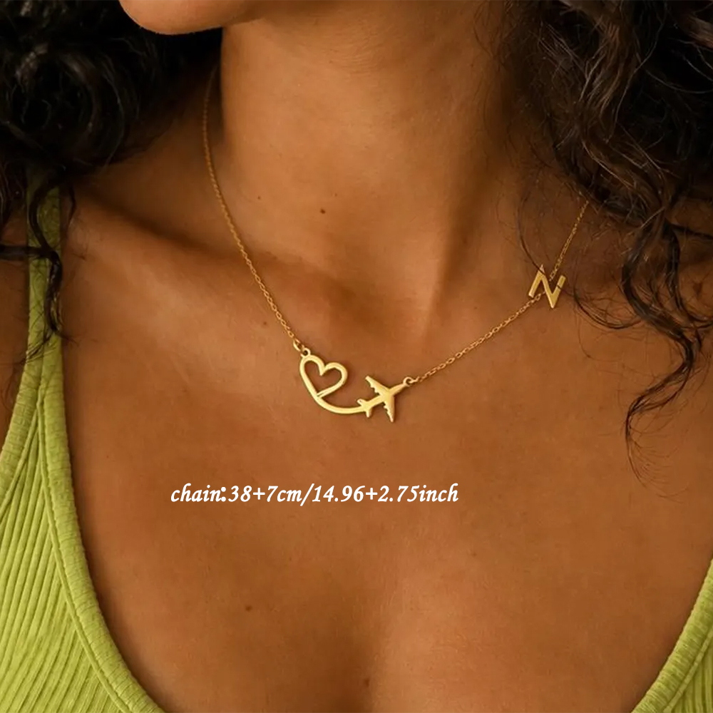Personalized Heart Airplane In - Custom Name Necklace Stainless Steel recension och pris