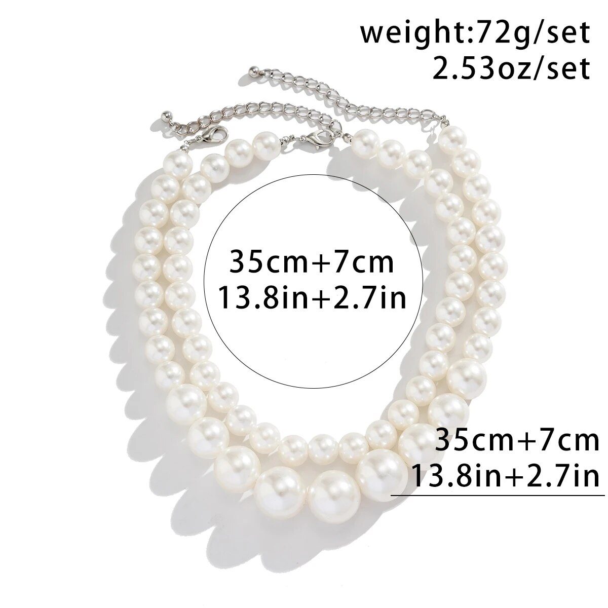2Pcs/Set Exaggerated Big Imita - Pearl Choker Necklace Vintage recension och pris