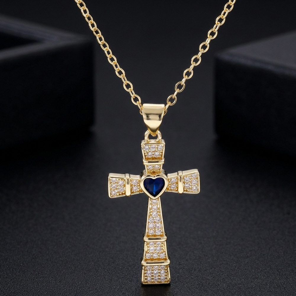 Fashion Cubic Zirconia Cross P - Cross Pendant Necklace Gold recension och pris