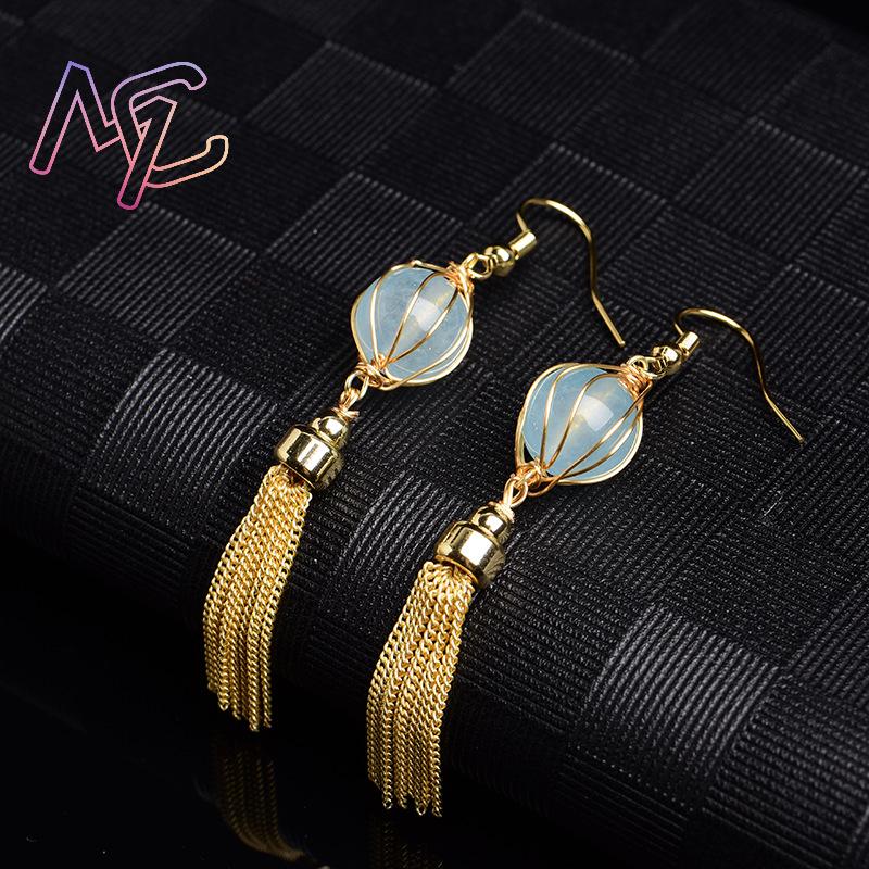 Blue Natural Jade Bead Earring - Earrings recension och pris
