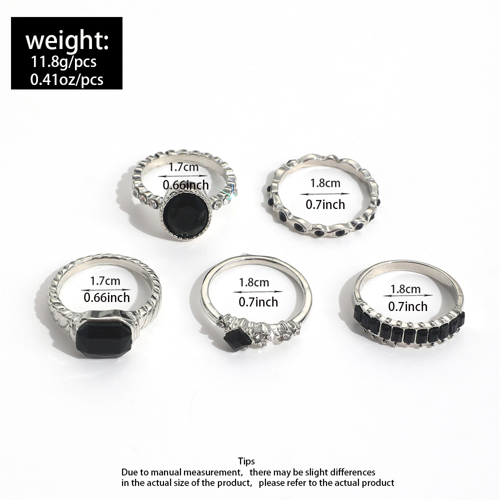 Retro Black Crystal Stone Ring - Vintage Punk Knuckle Rings Set recension och pris