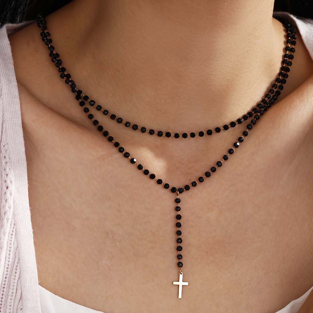 Gothic Double Layer Black Crys - Layered Pendant Necklace Aesthetic recension och pris