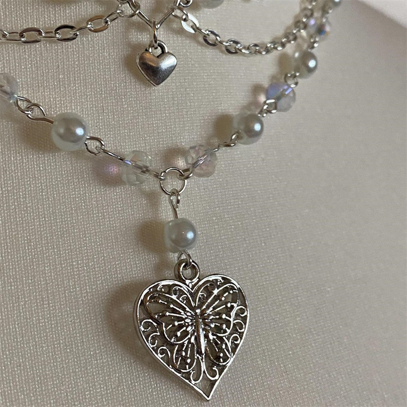 Butterfly Heart Pearls Necklac - Pearl Choker Necklace Vintage recension och pris
