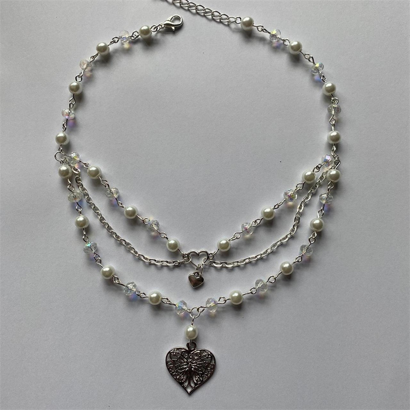 Butterfly Heart Pearls Necklac - Pearl Choker Necklace Vintage recension och pris