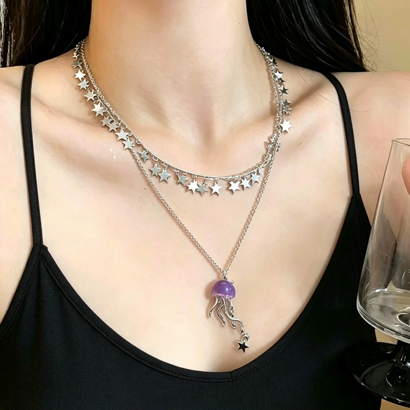 Cute Purple Jellyfish Ocean St - Layered Pendant Necklace Aesthetic recension och pris